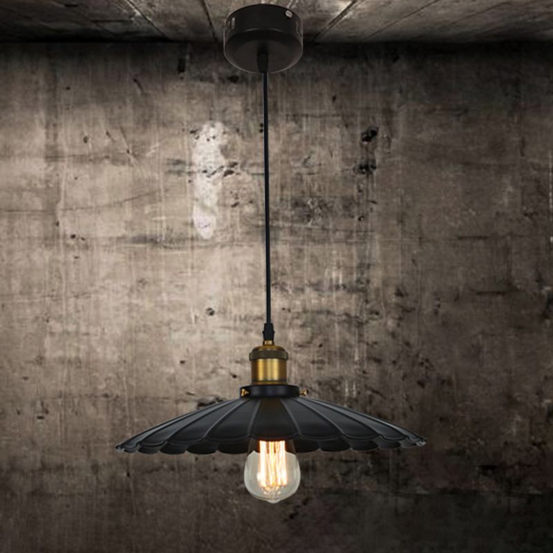Industrial Scalloped Commercial Pendant Lighting 1 Light Metal Hanging Ceiling Lights in Black