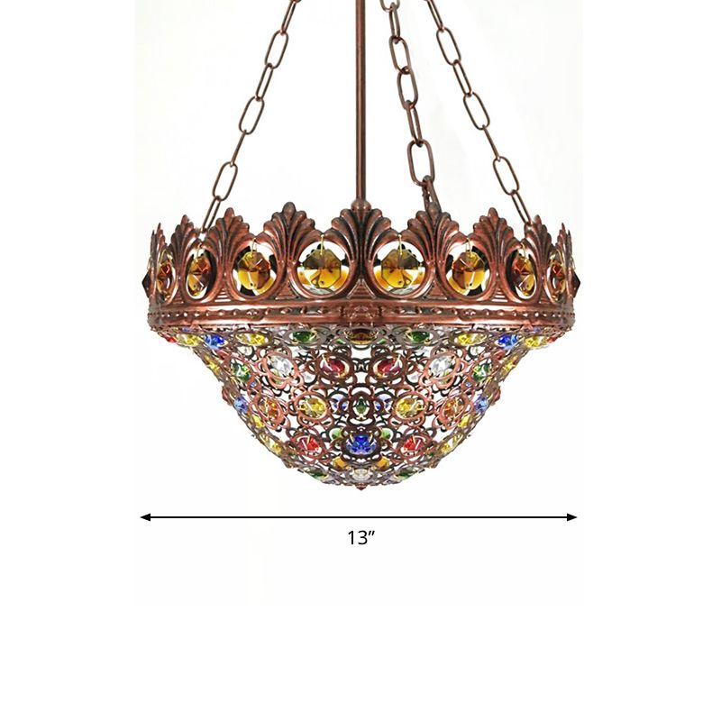 3 Bulbs Metal Chandelier Pendant Light Bohemian Brass Bowl Dining Room Suspension Lighting
