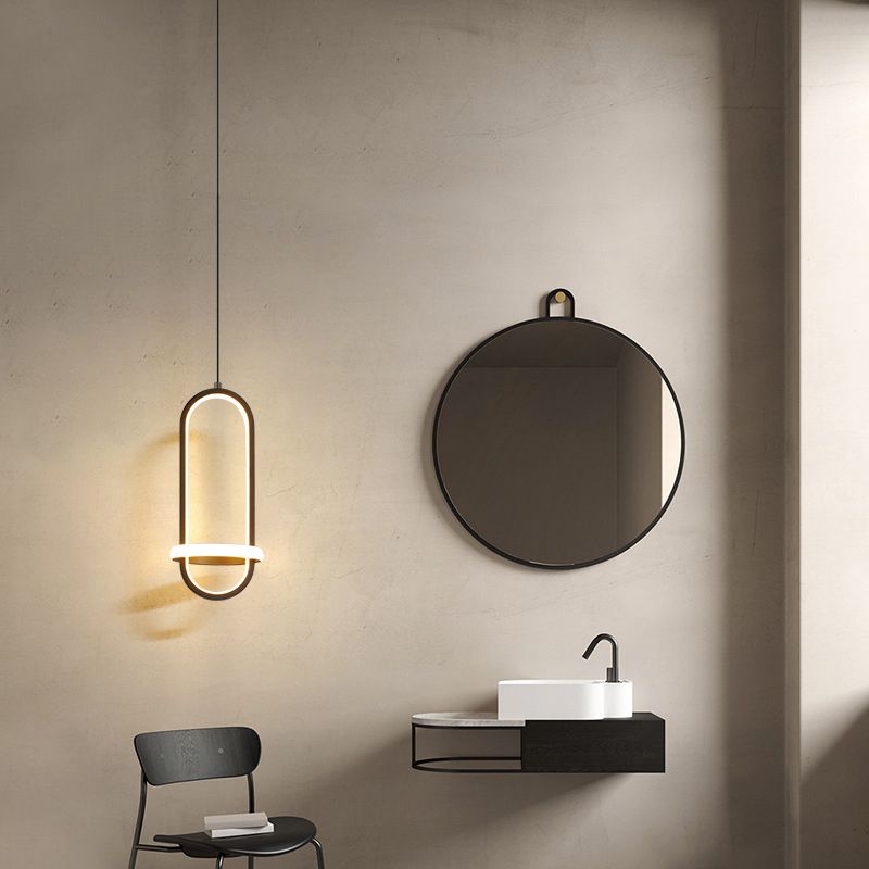 Black Geometrical Hanging Light Fixture Simple LED Metal Hanging Pendant Light for Bedroom