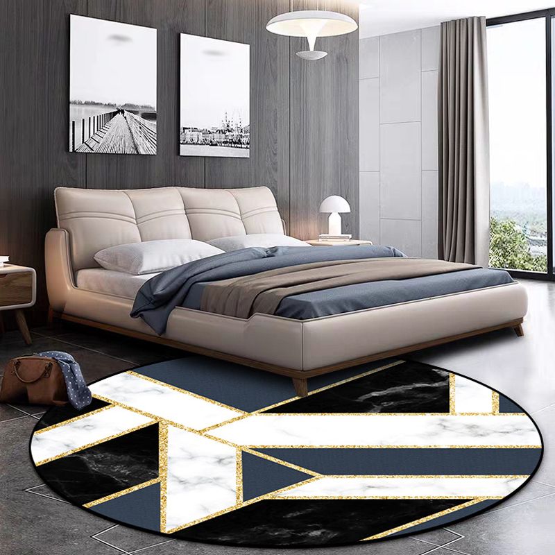 Blue Marble Surface Pattern Area Rug Polyester Minimalist Rug Washable Anti-Slip Backing Rug for Decoration