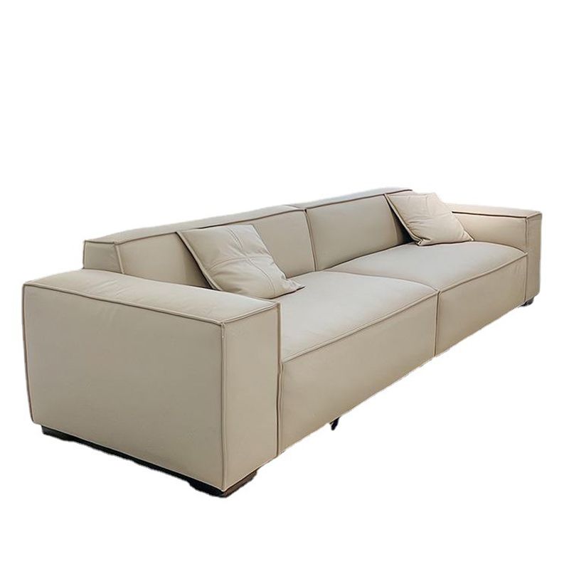 Modern 4-seat Square Arm Sofa 110.23" Wide Beige Faux Leather Sofa