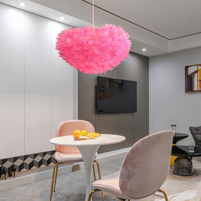 Minimalist Round Pendant Lighting Fixture Feather Bedroom Ceiling Pendant Light