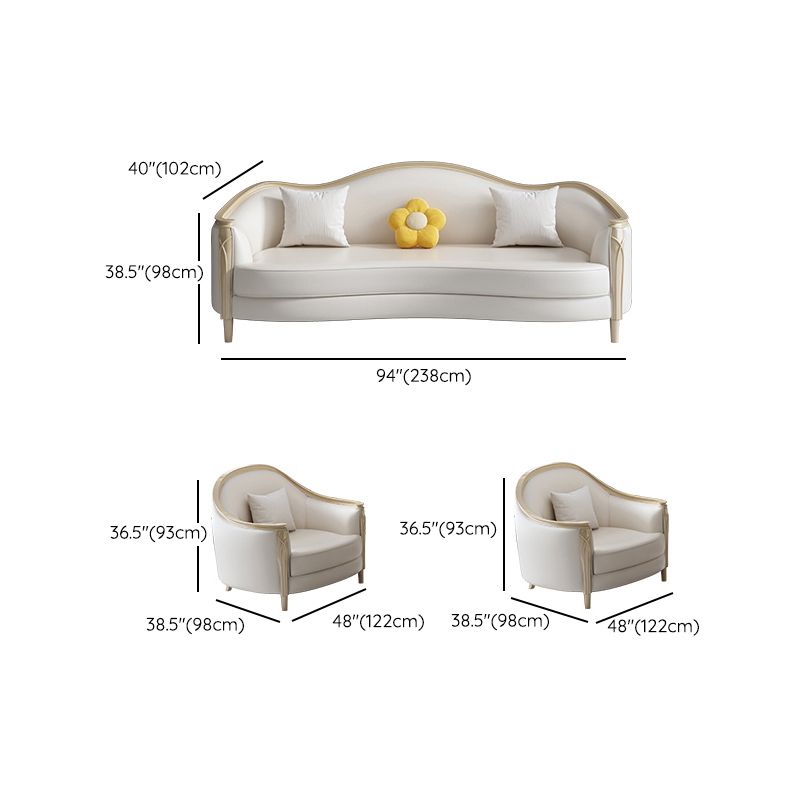 Glam Solid Wood White Genuine Leather Sofa with Pillows for Living Room