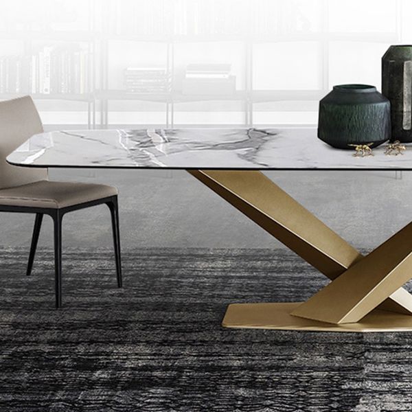 Industrial Sintered Stone Table Dining Rectangle Table with Metal Legs for Kitchen