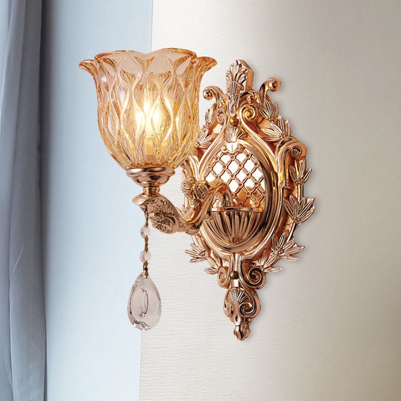 Amber Rooster Glass Bloemwandlicht Traditionele een enkele lamp Woonkamer SCONCE LICHTING IN GOUD