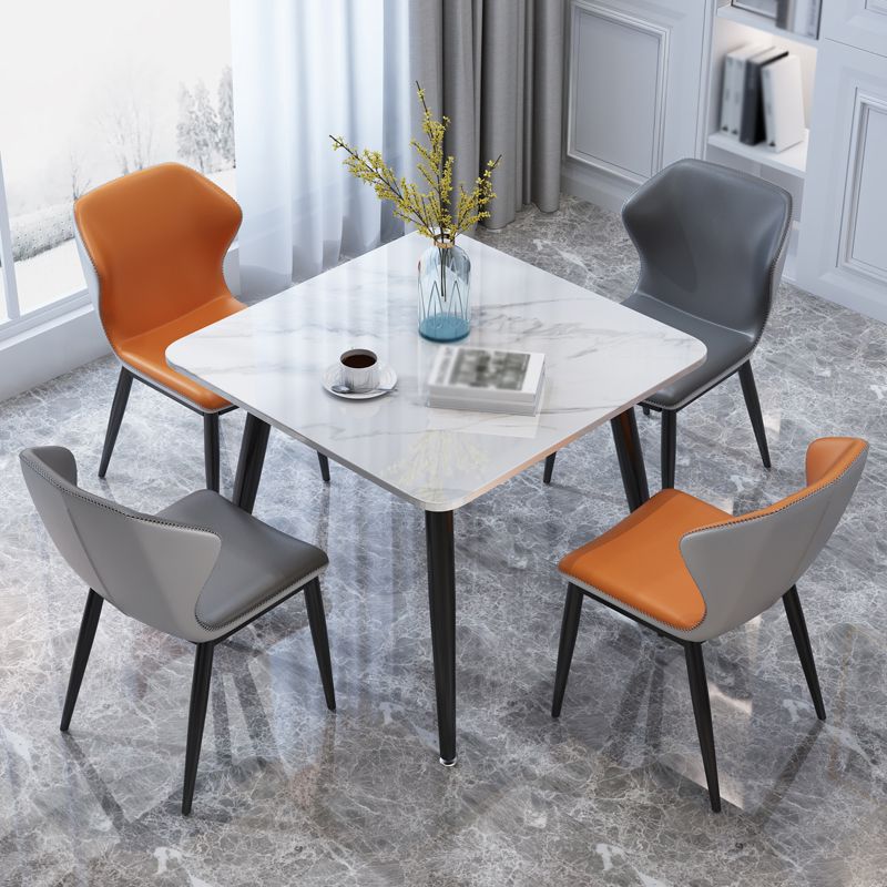 Square Industrial Dining Table White Tone Fixed Table with Sintered Stone