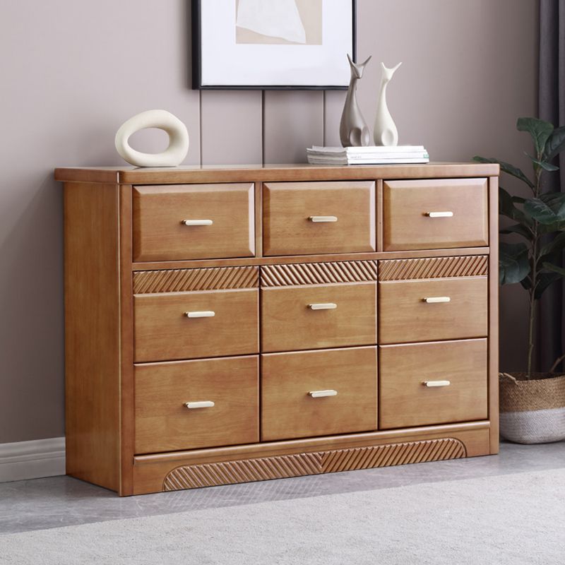 Traditional Rubber Wood Chest Bedroom Horizontal Storage Chest with Drawers