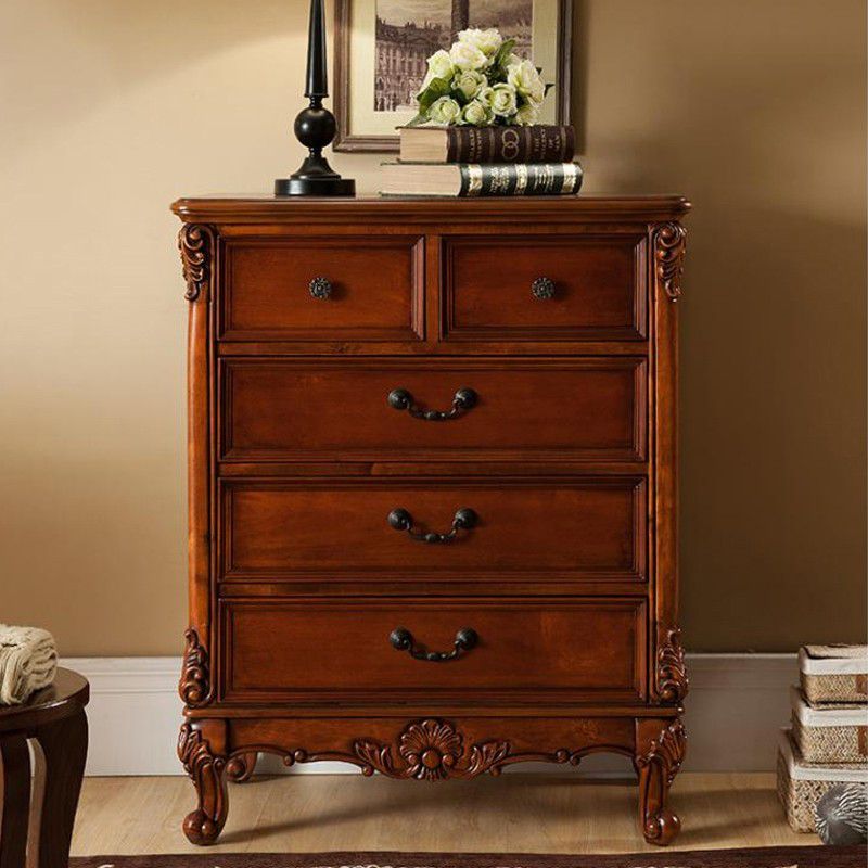 Traditional Rubber Wood Storage Chest Bedroom Chest with Drawers