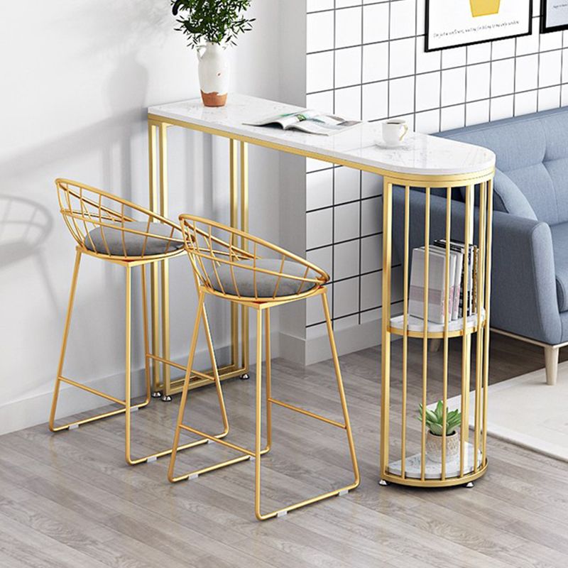 Glam Stone Bar Table Metal Base Storage Table for Living Room