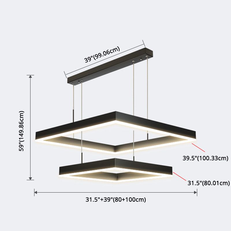 Postmodern Simplicity Squared Chandelier Pendant Light Acrylic Suspension Pendant Light for Living Room