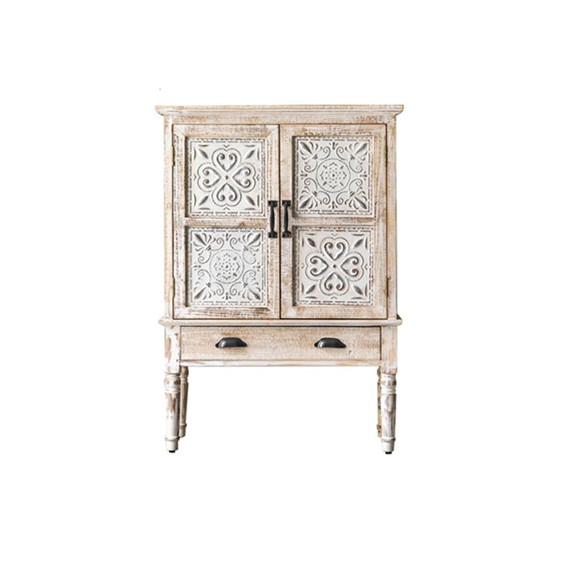 Industrial Rectangle Accent Cabinet Distressed Finish Fretwork Accent Cabinet