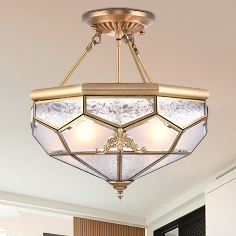 Goud 14 "/16"/18 "Wide 3/4/6 Lichten Semi Flush Mount Traditional Frosted Glass Faceted Semi Flush Light voor Corridor