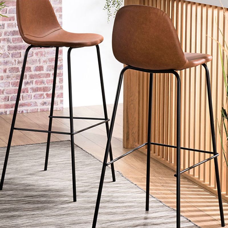 Modern Faux Leather Low Back Bucket Bar Stools with Metal Base