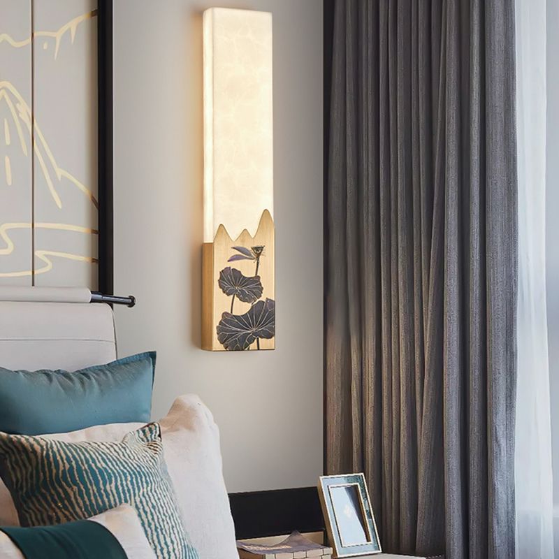 Modern Metal Wall Sconce Rectangle Shape Wall Light with Stone Shade for Living Room