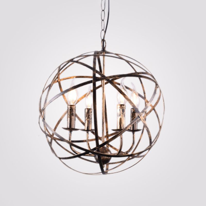 Metal Silver Pendant Lamp Candle-Style 4 Lights Classic Chandelier Light Fixture for Dining Room
