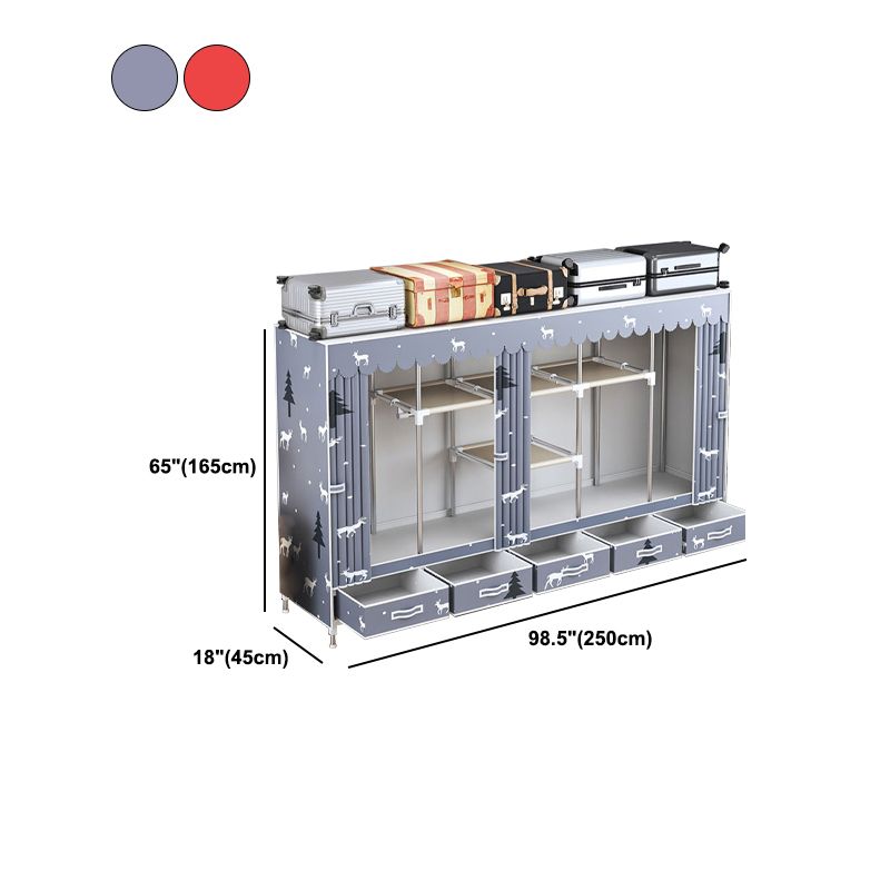 Modern Style Wardrobe Armoire Silver Steel Frame Wardrobe with Drawer