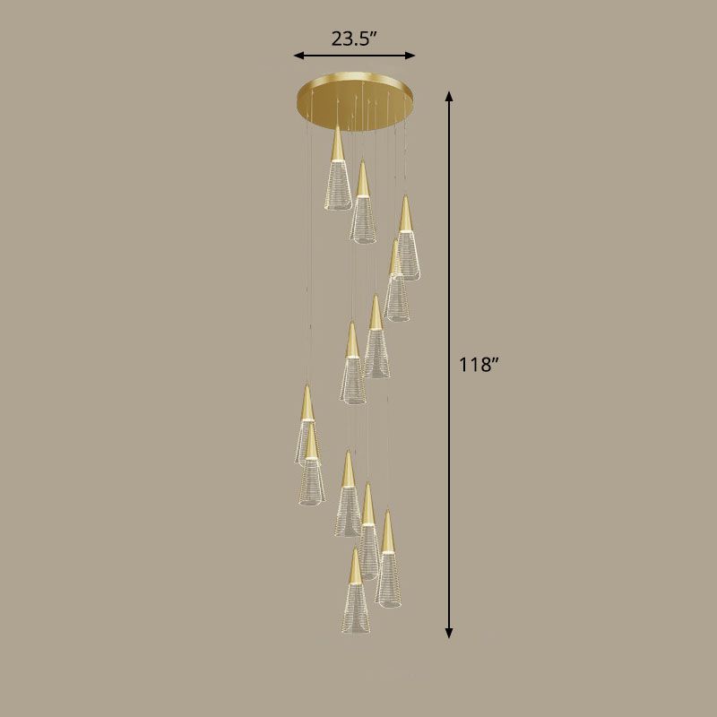 Modern Style Spiral Conical Multi Light Pendant Acrylic Stairwell Hanging Lighting
