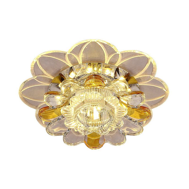 LED Flush Mount Ceiling Light Minimalist Porch Flushmount with Petal Clear Crystal Shade in Warm/White/Multi Color Light