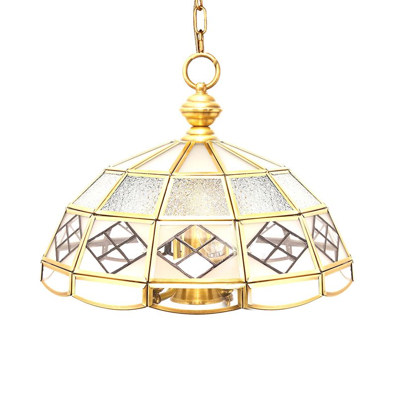 Messing Hemisphäre Kronleuchter kolonialer Frostglas 4 Lampenleuchte Anhängerleuchte für Wohnzimmer