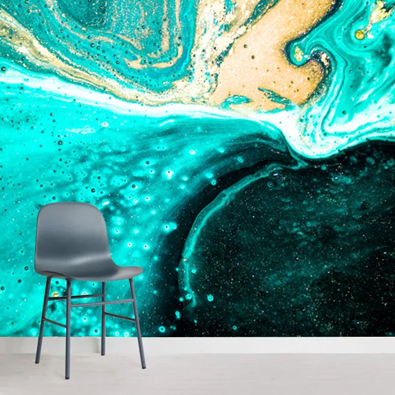 Aqua Mountainous Waves Wall Mural Ocean Tropical Washable Wall Decor for Corridor