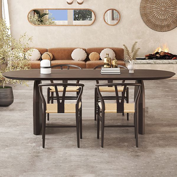 Brown Solid Wood Dining Table Modern Oval Furniture with Double Pedestal for Office