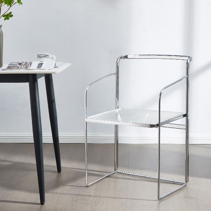 Metal Kitchen Dining Chairs Open Back Dining Side Chair in Silver