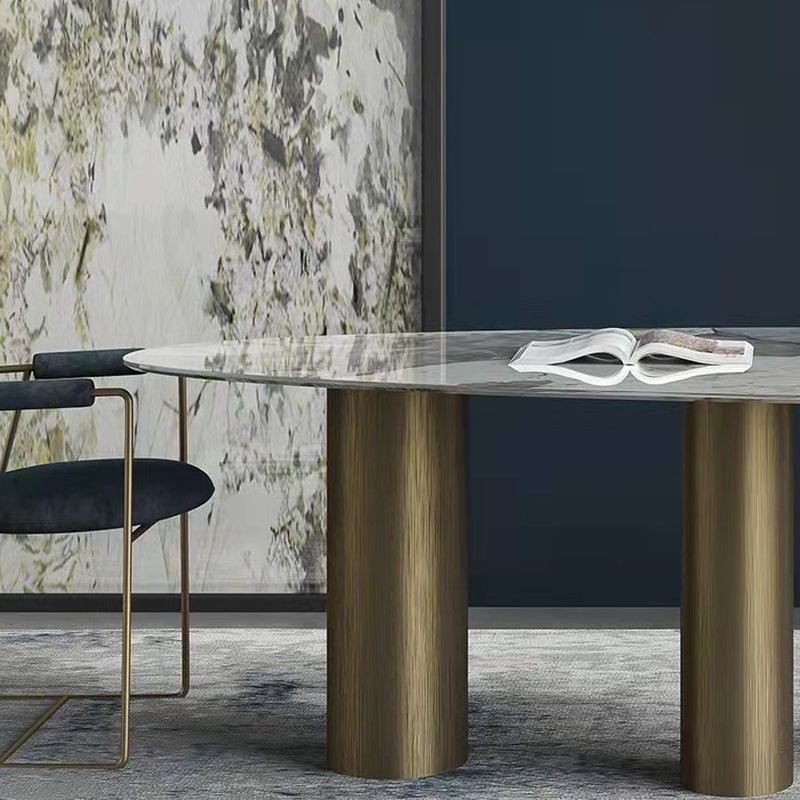 Luxury Sintered Stone Top Dining Table Oval Kitchen Table with 3 Legs in Gold