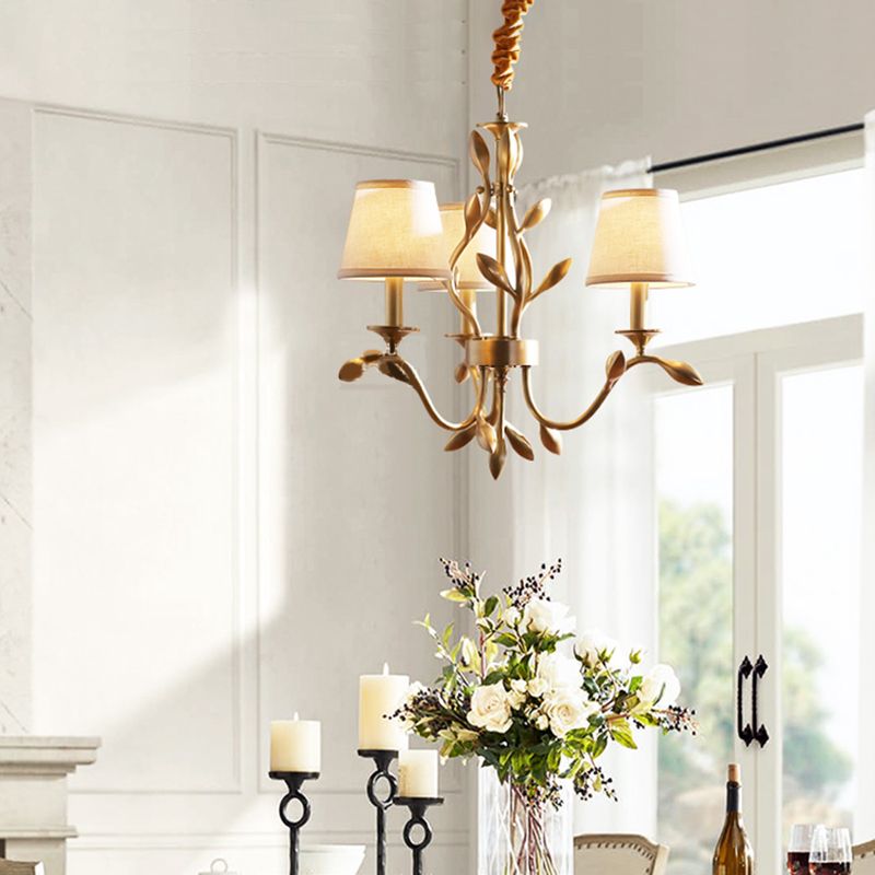 Conical Chandelier Light Fixture Traditional White Fabric Shade Pendant Lighting for Restaurant