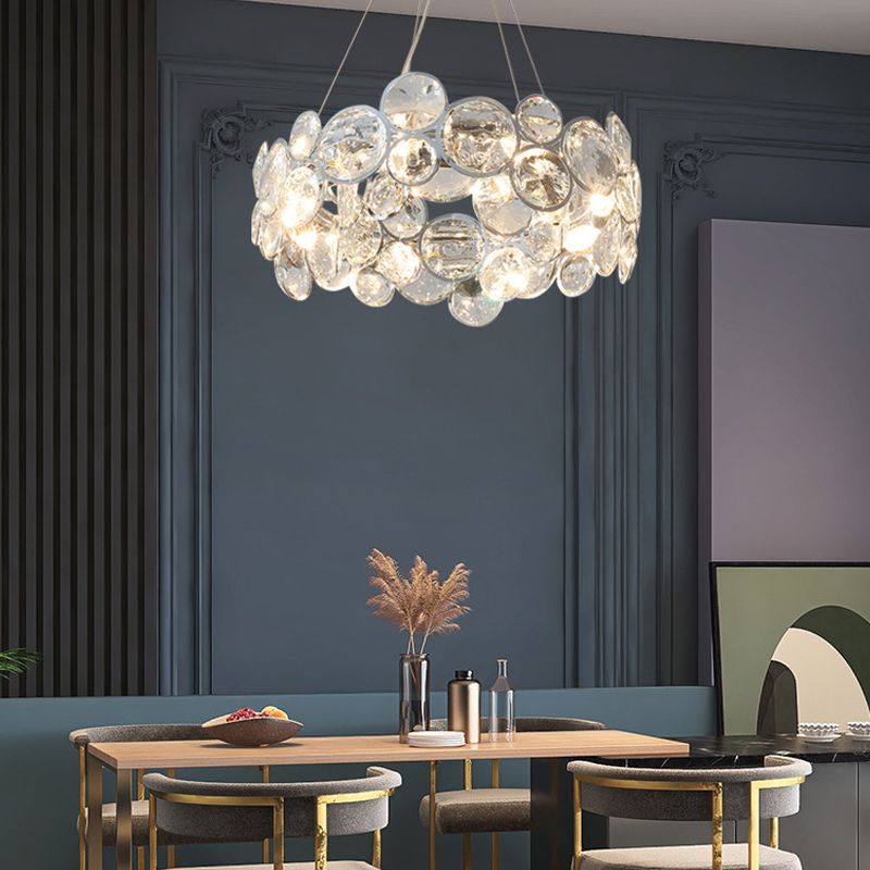 Modern Style Hanging Lights Round Crystal Chandelier in Clear for Living Room