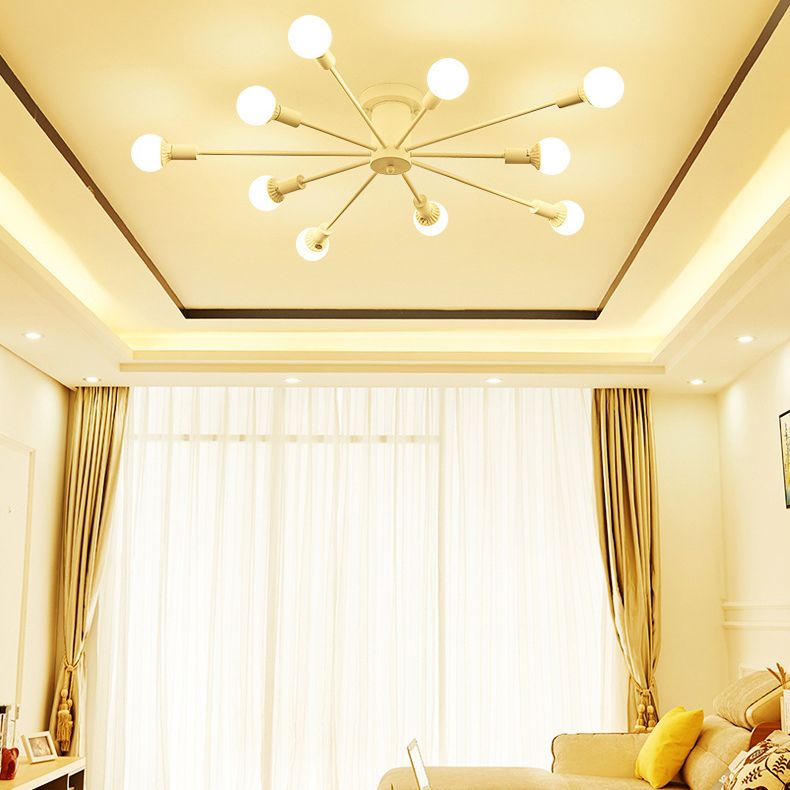 Bare Lampe Sputnik Deckenleuchte im industriellen Retro -Stil Schmiedeeisen halb Flush Mount
