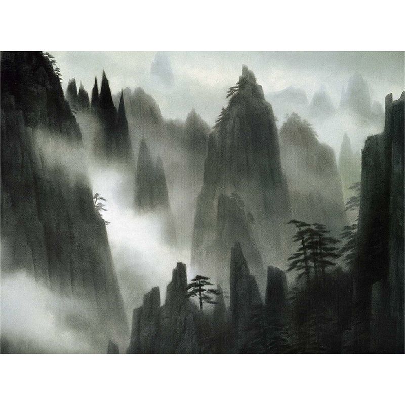 Great Contemporary Mural Wallpaper in Black Foggy Mountain Wall Decor, Custom Printed