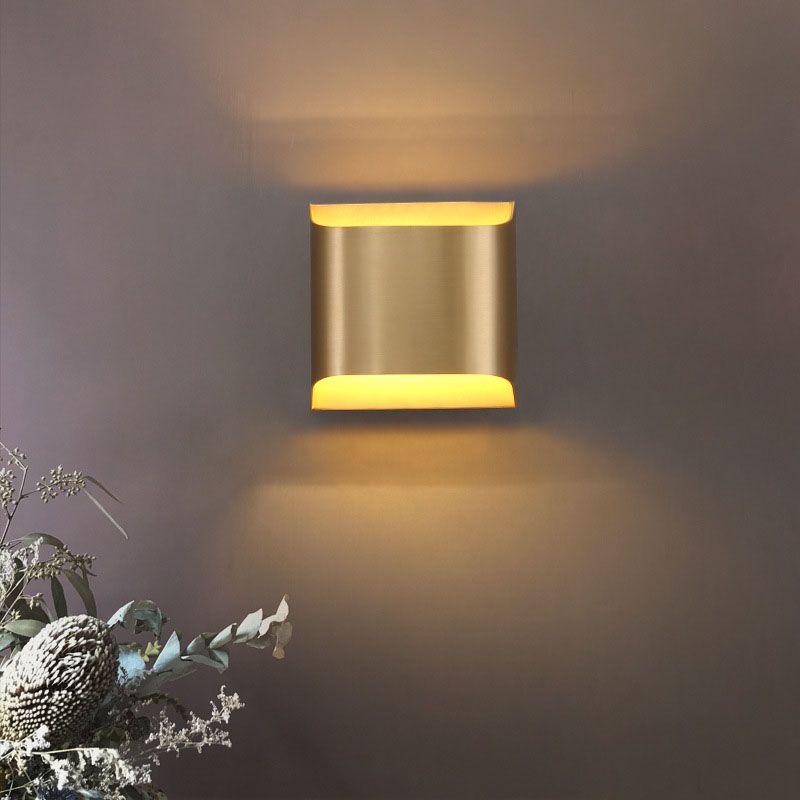 Gold Contemporary Metal Wall Lighting 1-Light Squared Sconce Light for Bedroom