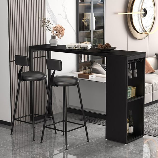 Stone Top Industrial Cocktail Bar Table with Storage Rectangle Counter Table