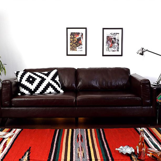 Faux Leather Sofa Square Arm Sofa with Cushions Back for Living Room