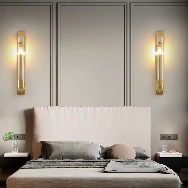 Cylinder Shape Glass Wall Lighting Modern Style 1 Light Wall Mounted Light in Gold