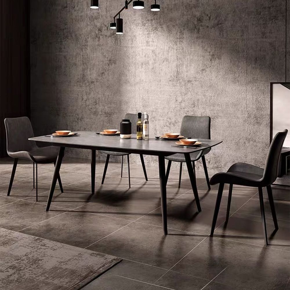 Tavolo da pranzo rettangolare contemporaneo in metallo tavolo in pietra sinterizzata per cucina e sala da pranzo