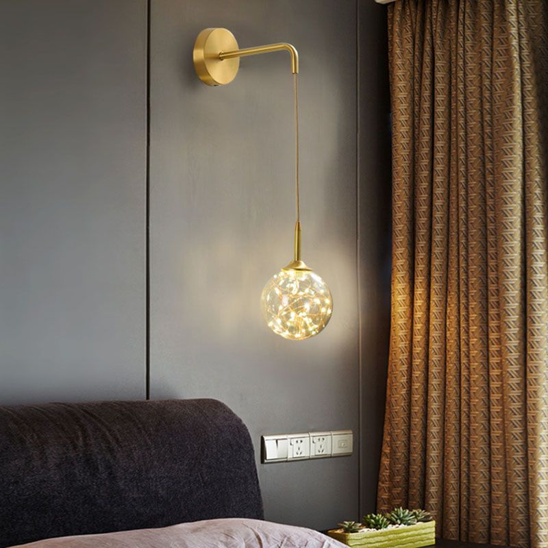 LED Bedroom Wall Light Fixture Minimalist Gold Wall Lamp Sconce with Geometrical Glass Shade