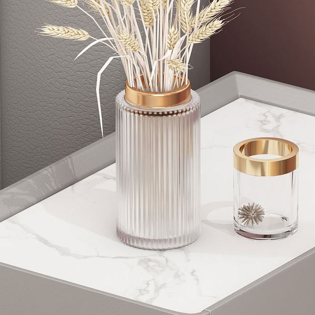 Glam Stone Rectangular Top Night Table 4 Legs Nightstand with 2 Drawers