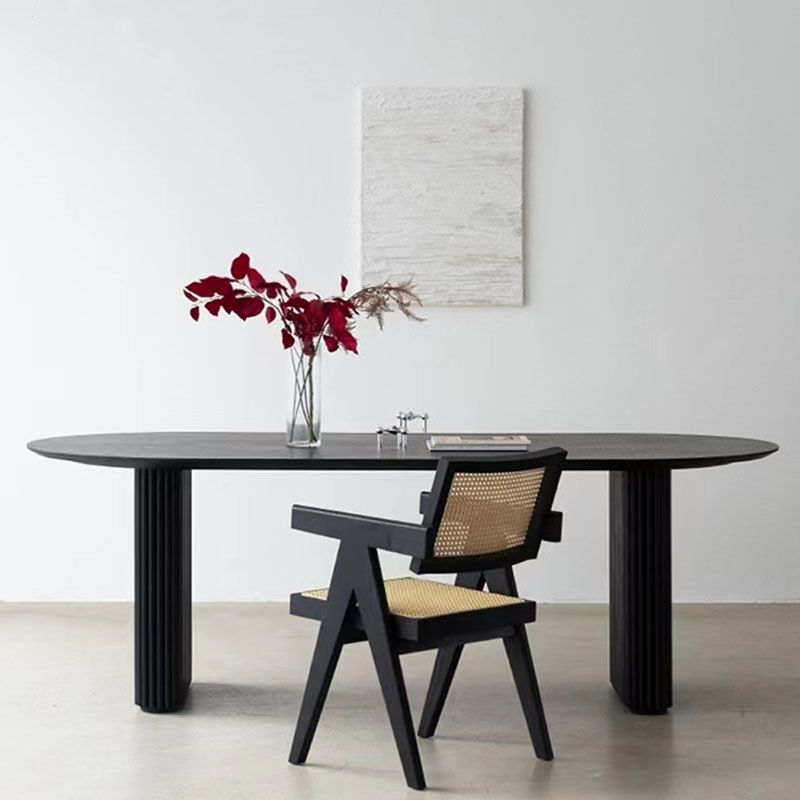 Modern Oval Dining Table Black Wooden Dinner Table for Dining Room