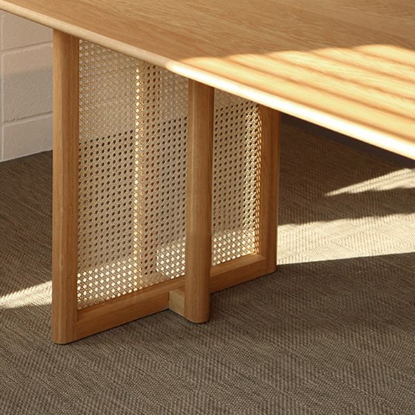 Rectangle Wooden Table Modern Red Oak Table in Nature with Double Pedestal