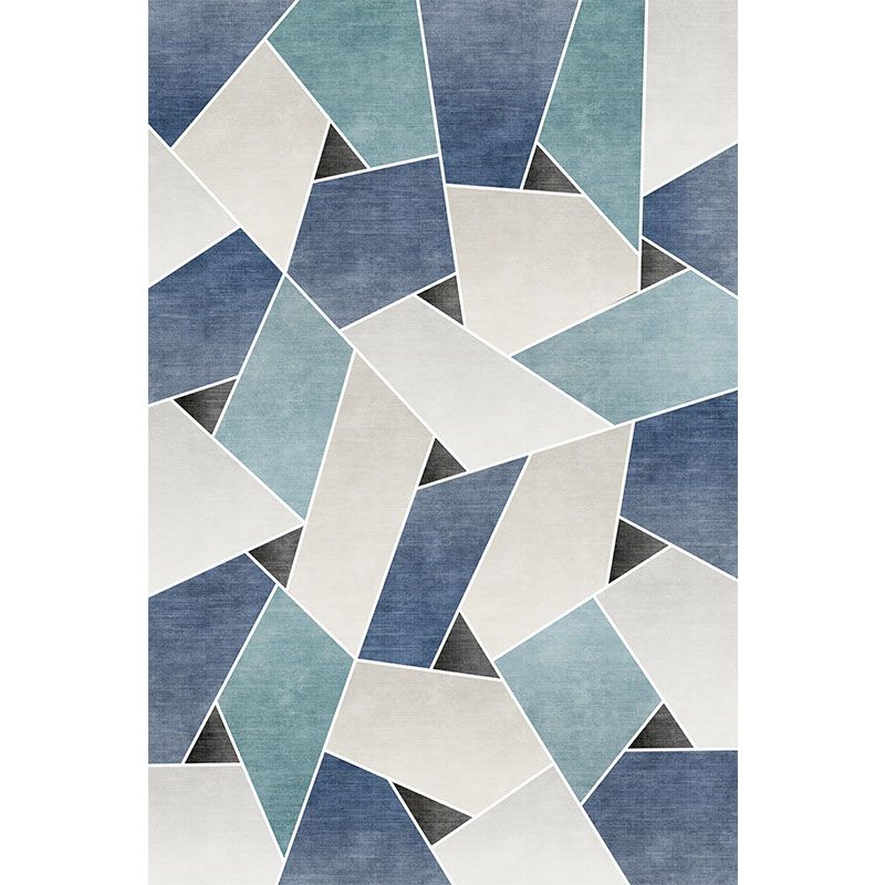 Unique Geometric Pattern Rug Blue and Green Modern Rug Polyester Washable Pet Friendly Anti-Slip Carpet for Living Room