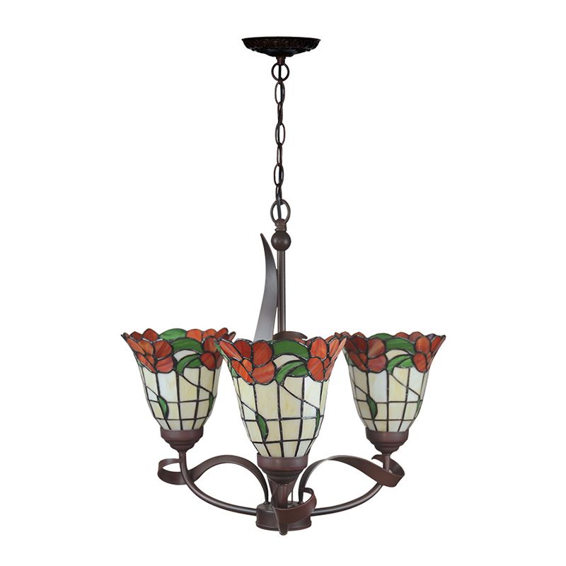 En verre coupé en verre rouge pendentif lumineux fleur 3/5 lumières de plafond méditerranéen pour la cuisine