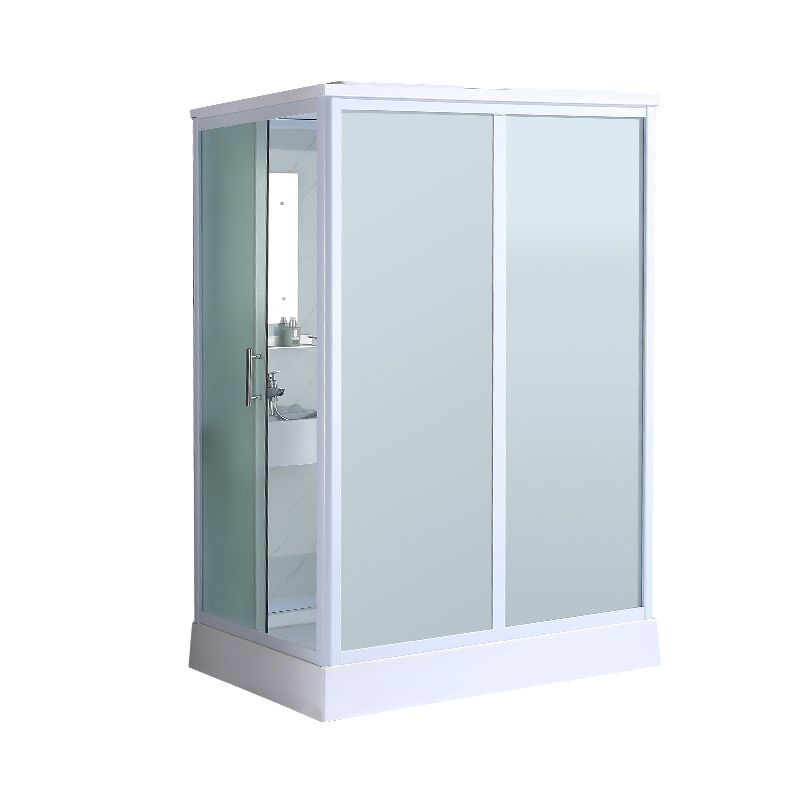 Shower Stall Semi-Frameless Single Sliding Rectangle White Frosted Shower Enclosure