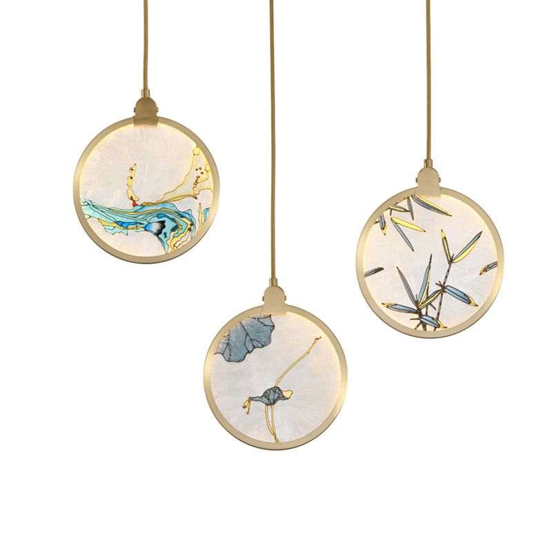 Postmodern Hanging Light Kit Bronze 1-Light Circle Ceiling Light for Bedroom