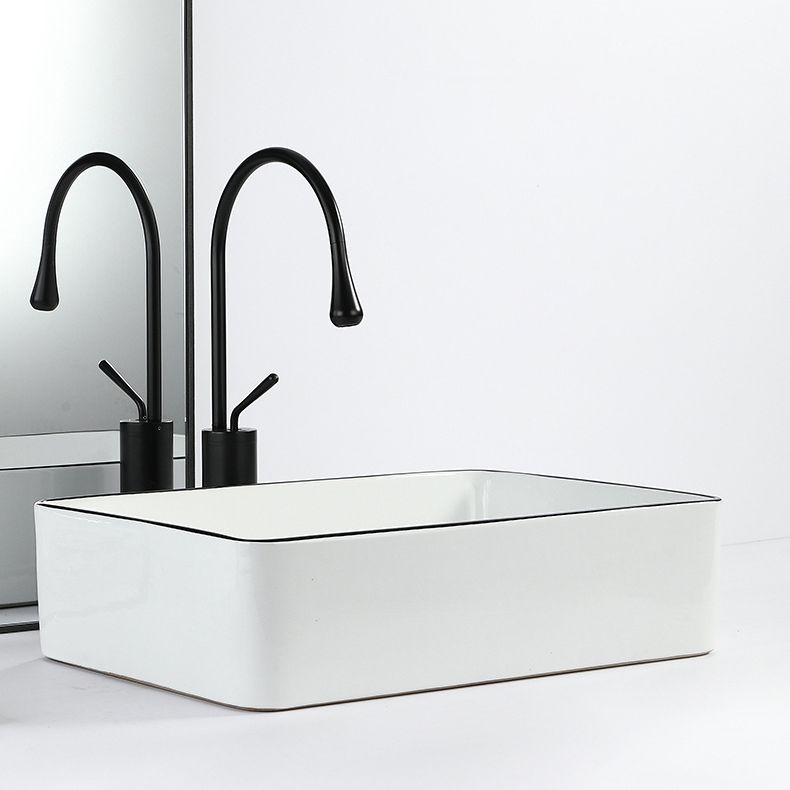 Contemporary Bathroom Sink with Pop-Up Drain Porcelain Rectangular Vessel