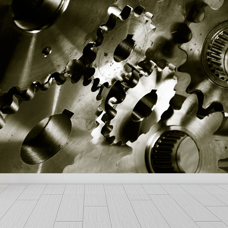 Photography Style Metal Gear Mural Decal Giant Wall Covering for Dining Room, Customised