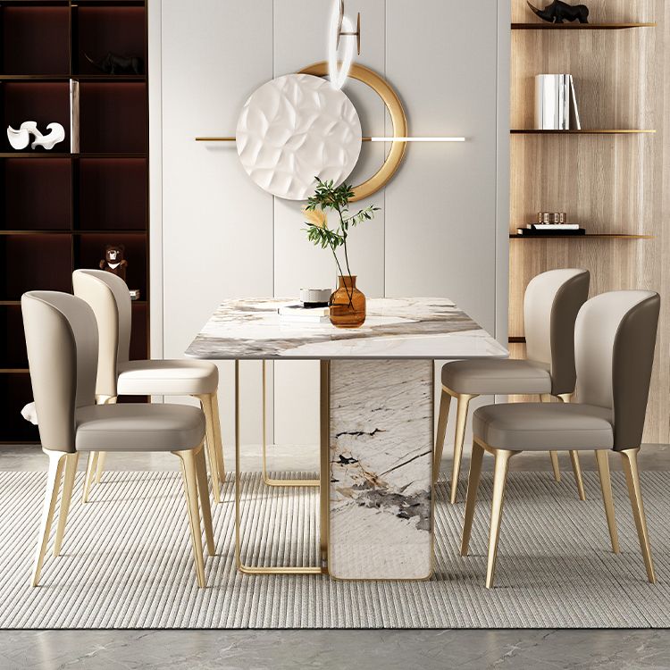 Luxury 1/3/4/5/6 Pieces Dining Set Sintered Stone Dining Table with Leather Chairs