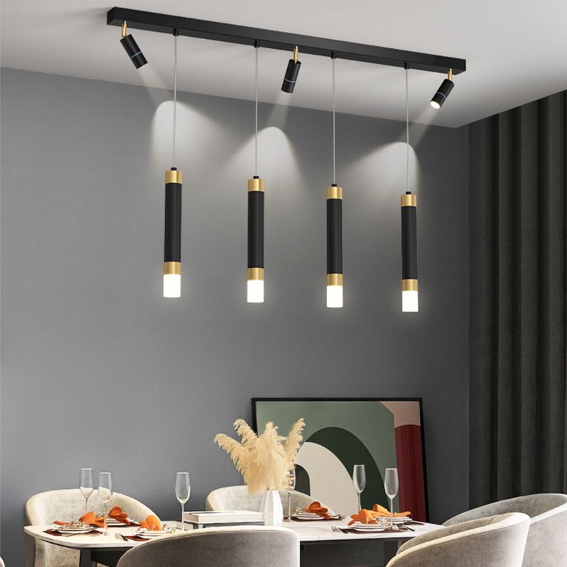 Éclairage d'éclairage de cylindre de style contemporain en métal îles luminaires en noir