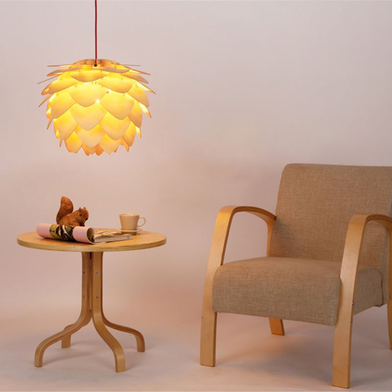 Luz de techo de madera moderna lámpara de pino de 1 luces Luz colgante para comedor para comedor