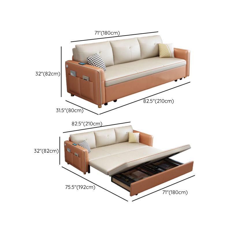 Modern Sleeper Sofa White with Storage Pillow Back Square Arms Sofa Futon